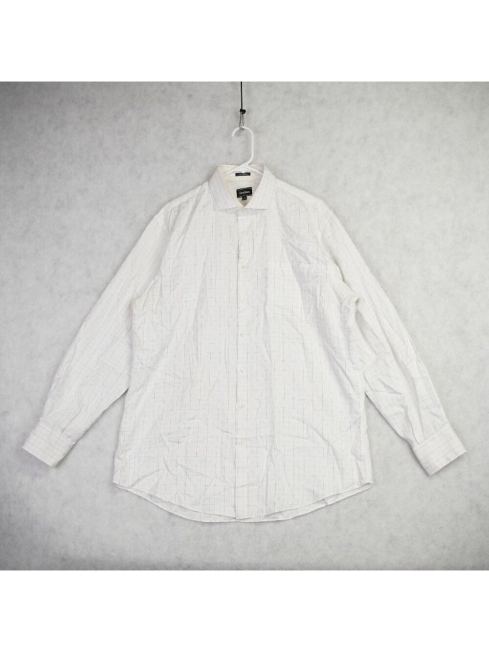 Vintage Neiman Marcus Mens White Grid Check Button Up Dress Shirt Size 17-36/37